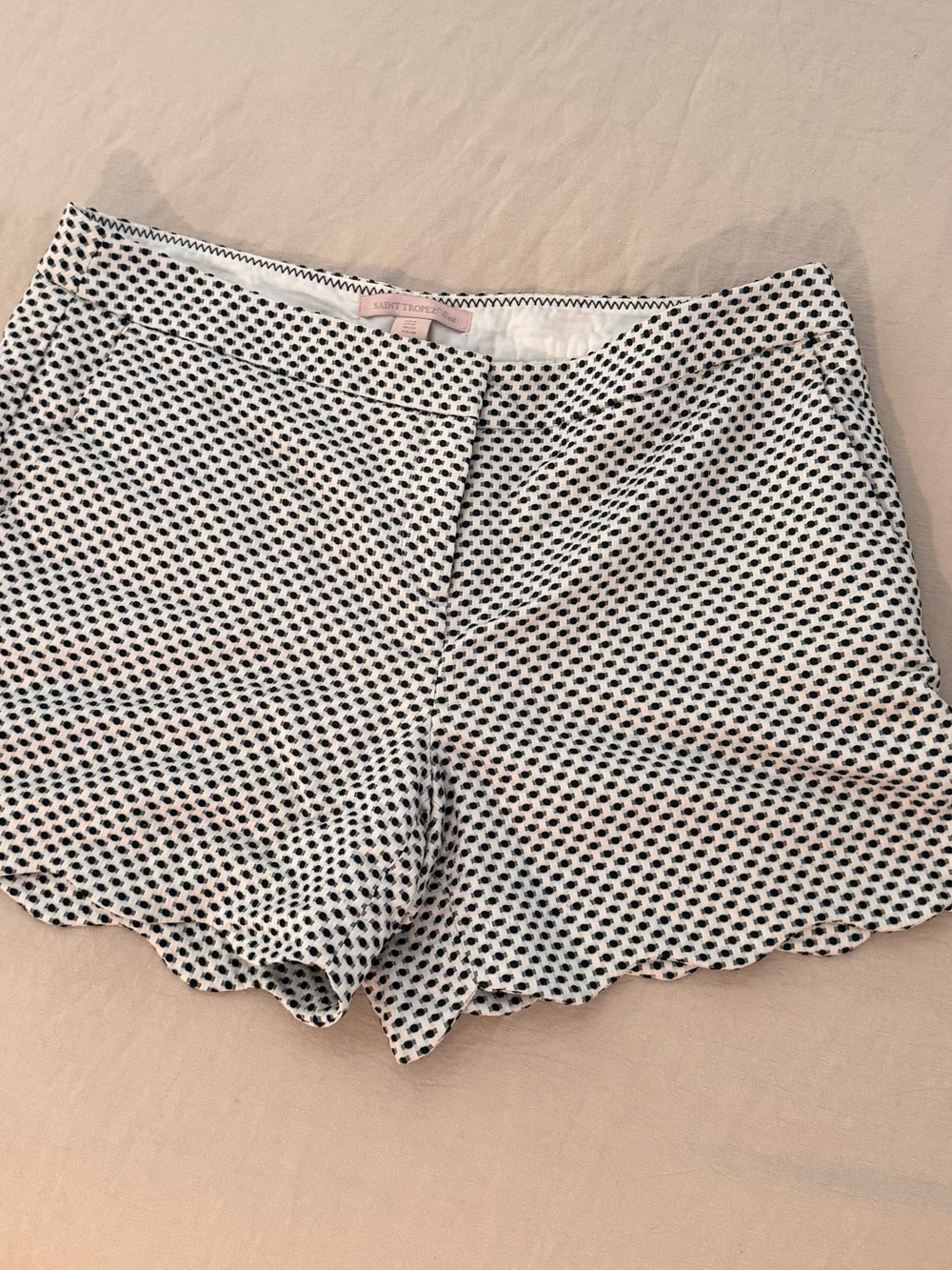 Saint Tropez West White and Black Dot Scalloped Hem Shorts